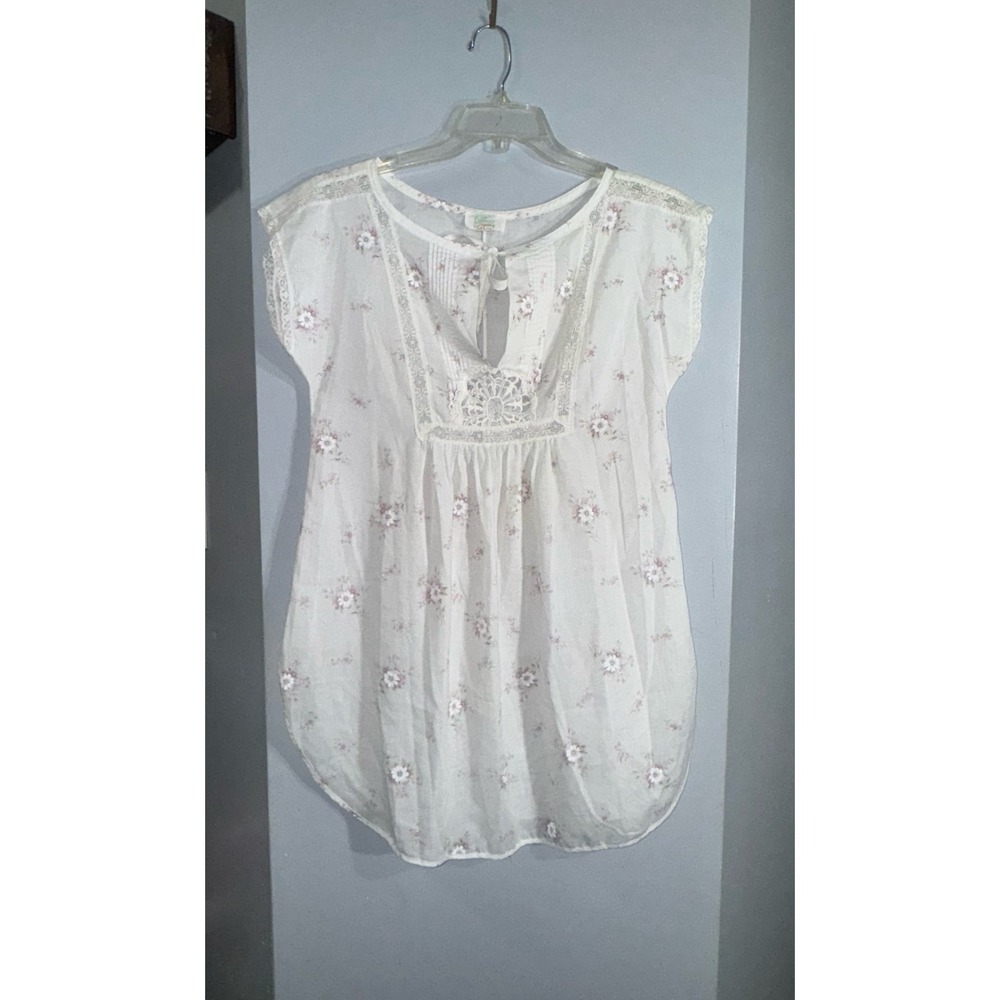 Pinehurst Lingerie dainty Floral white pink short sleep shirt small USA